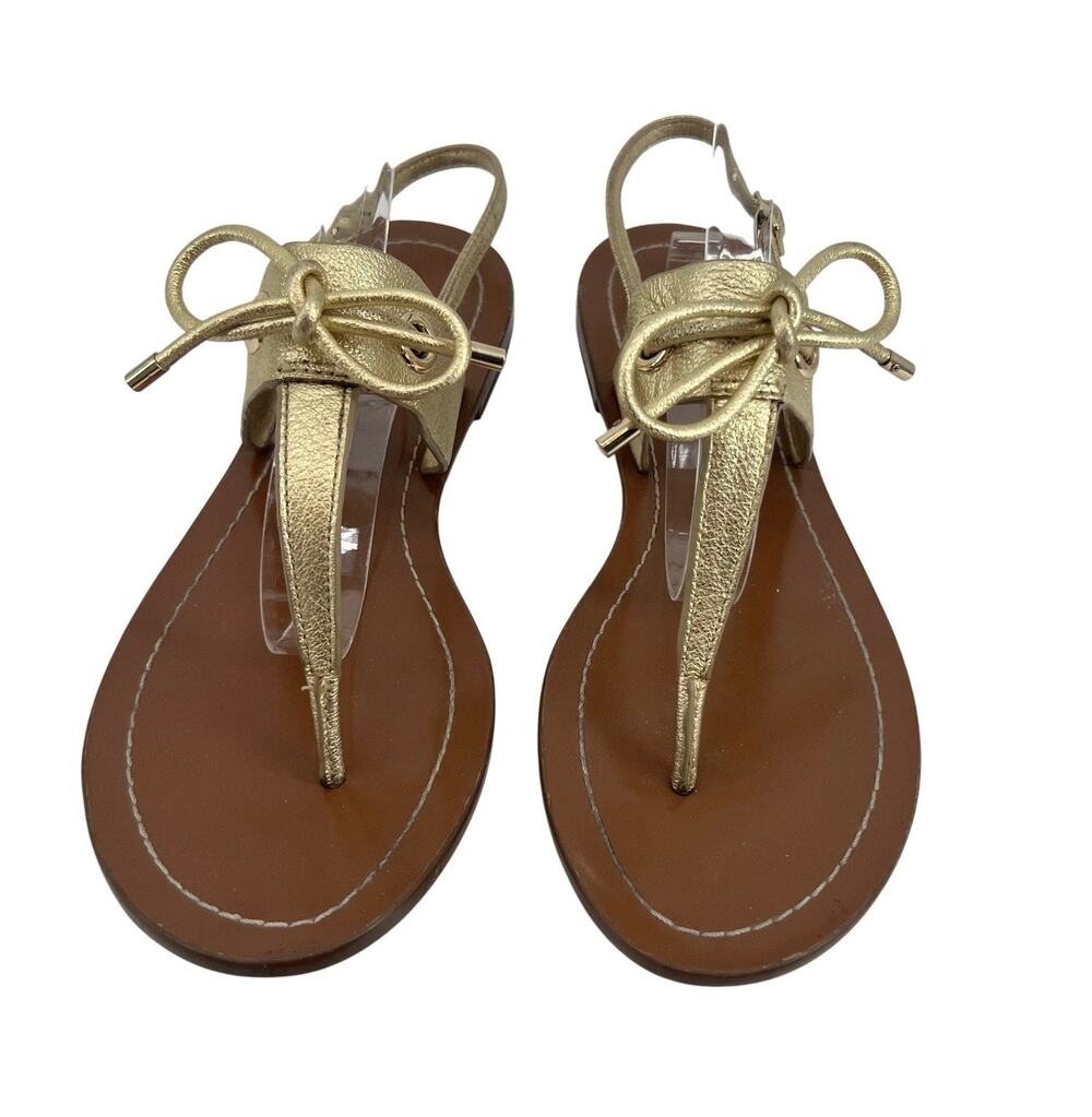 Kate Spade New York metallic gold thong open toe sandals tie bow preppy size 8.5